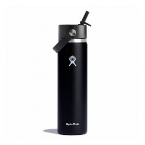 Black Hydro Flask 24 oz Wide Mouth with Flex Straw Cap | LDEJNIB-23