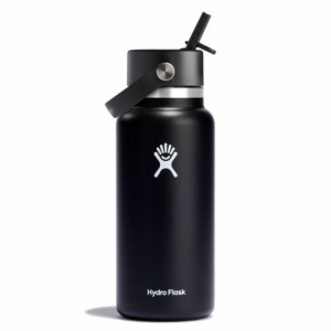 Black Hydro Flask 32 oz Wide Mouth with Flex Straw Cap | JANPZQI-36