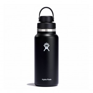 Black Hydro Flask 32 oz Wide Mouth with Flex Chug Cap | OHZDQMI-75