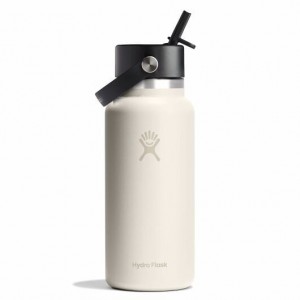 Ivory Hydro Flask 32 oz Wide Mouth with Flex Straw Cap | NVHSJCU-15