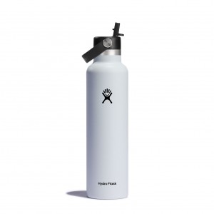 White Hydro Flask 24 oz Standard Mouth with Flex Straw Cap | MJLXCOR-83