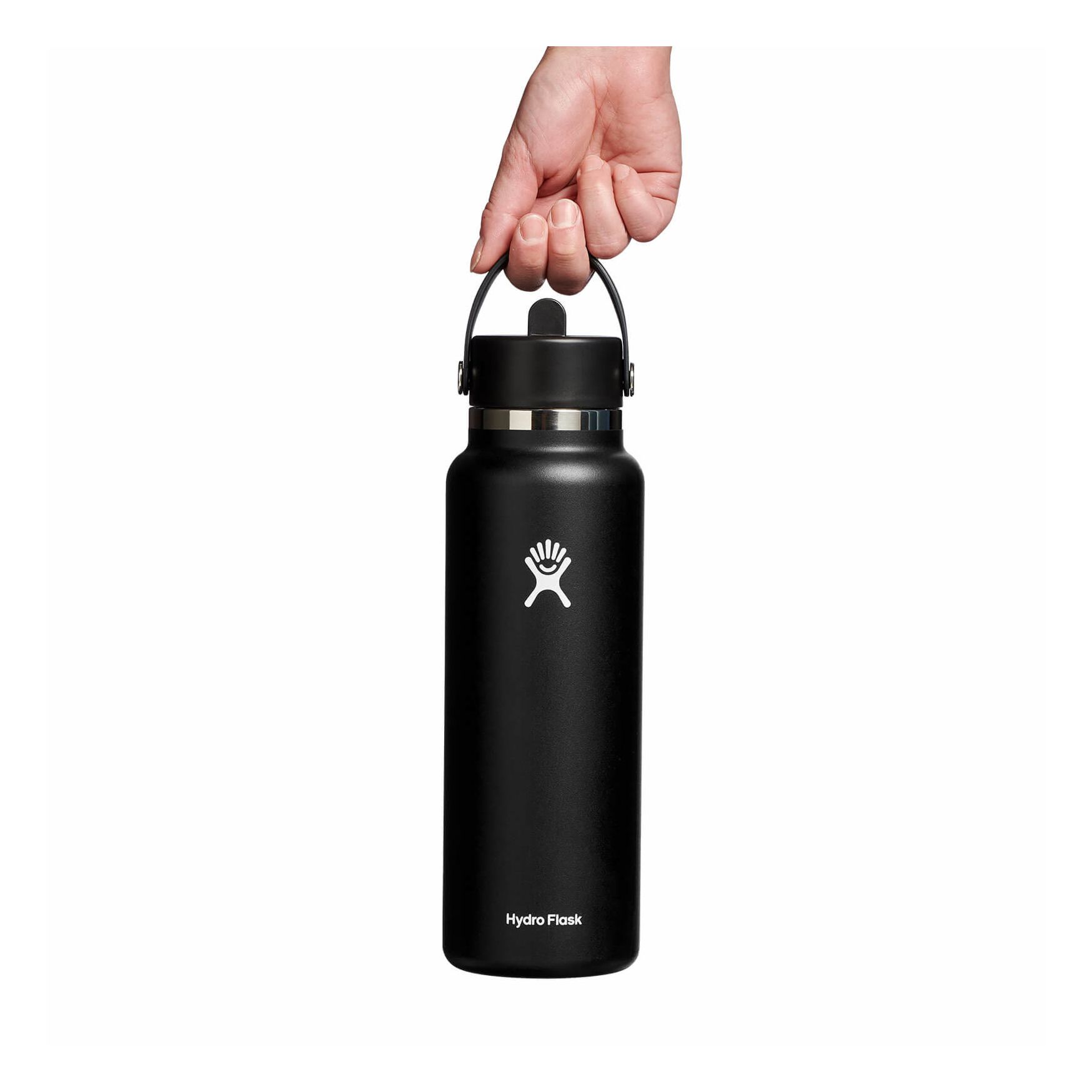 Black Hydro Flask 40 oz Wide Mouth with Flex Straw Cap | DSOQPVT-60