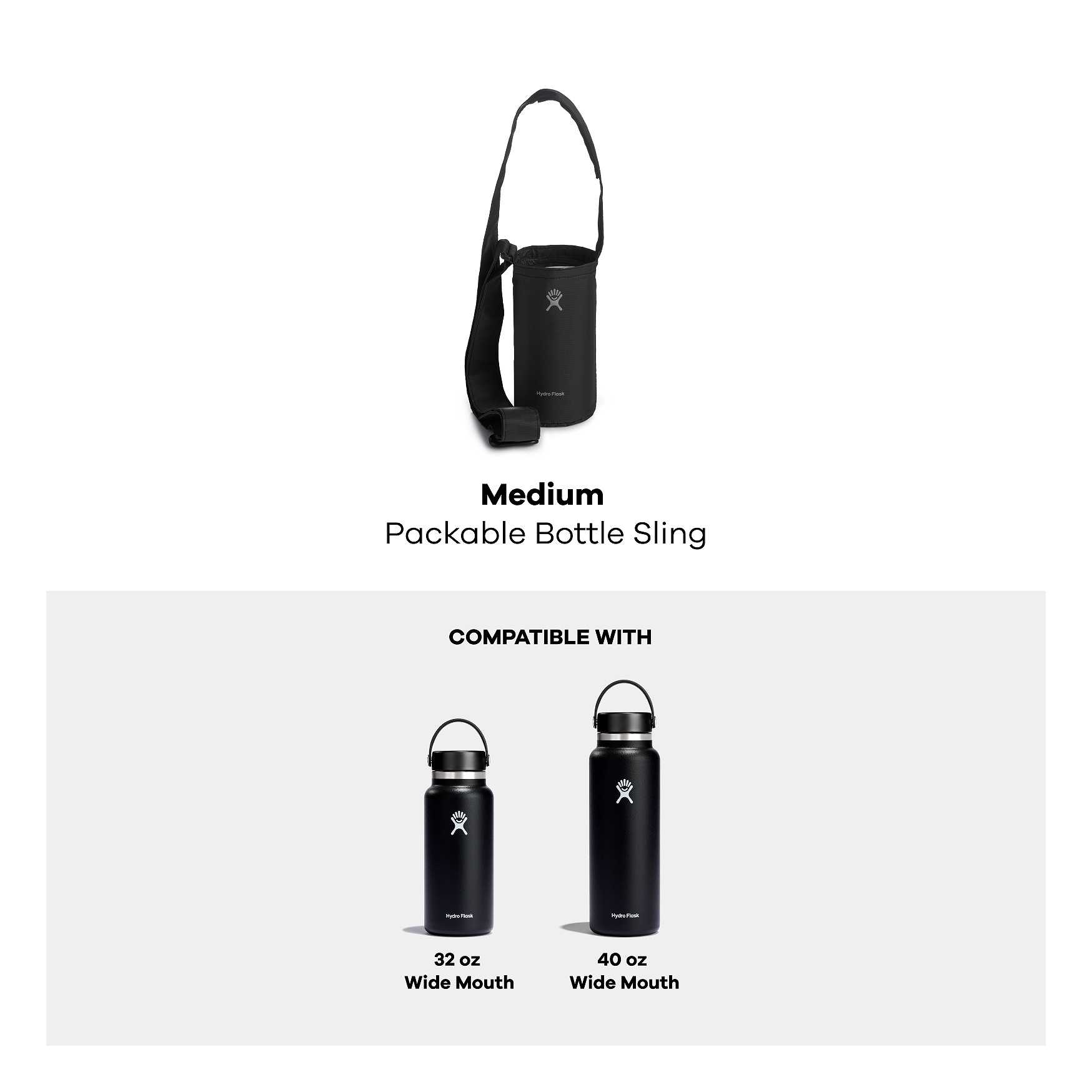 Black Hydro Flask Medium Packable Bottle Sling | UFMIBZH-20